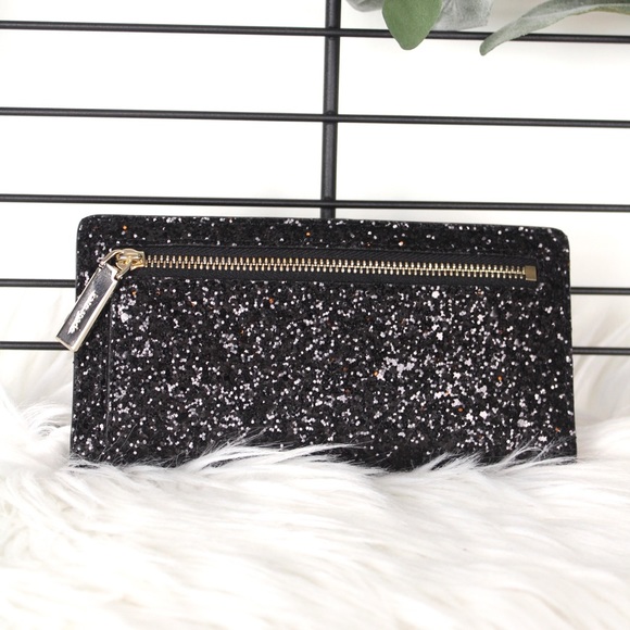 Kate Spade Large Slim Bifold Wallet Black Glitter - Picture 2 of 4